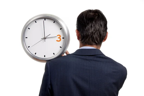 Business Man Wearing Suit Holding Clock Detail — Stock Photo, Image
