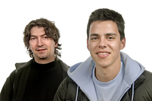 Dos Hombres Jóvenes Ocasionales Retrato Aislado Sobre Fondo Blanco — Foto de Stock