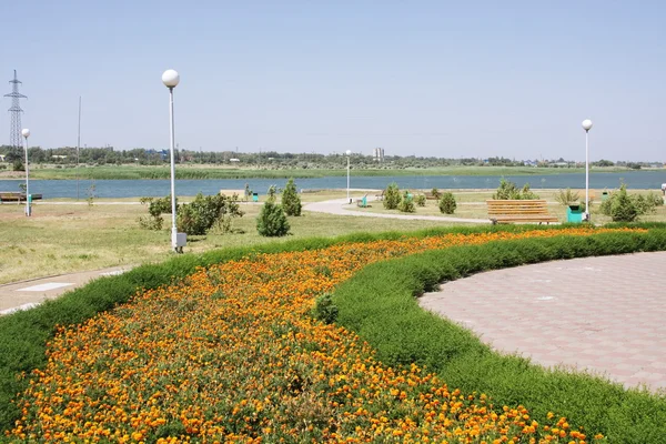 都市 volgodonsk の川の堤防の上の公園 — ストック写真