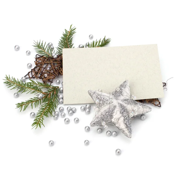 Decoración de Navidad con tarjeta de felicitación — Foto de Stock