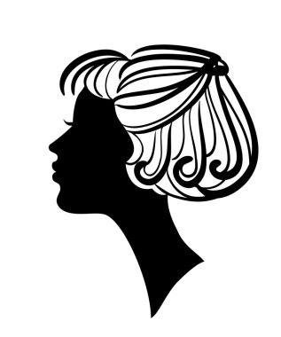 güzel bir kadın silueti ile şık bir saç modeli simgesi