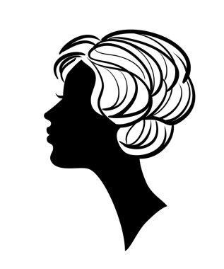güzel bir kadın silueti ile şık bir saç modeli vektör simgesi