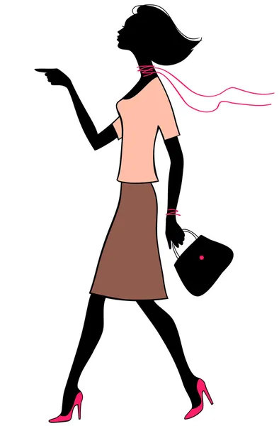 Donna d'affari di bellezza di silhouette vettoriale con borsa — Vettoriale Stock