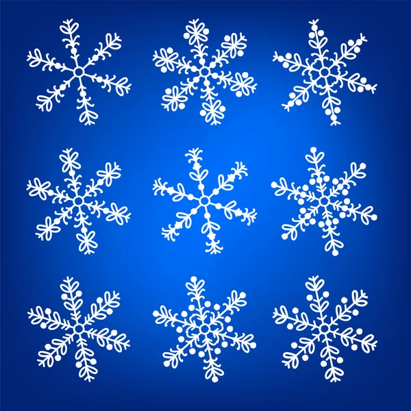 Copo de nieve blanco y azul vector de invierno conjunto — Archivo Imágenes Vectoriales