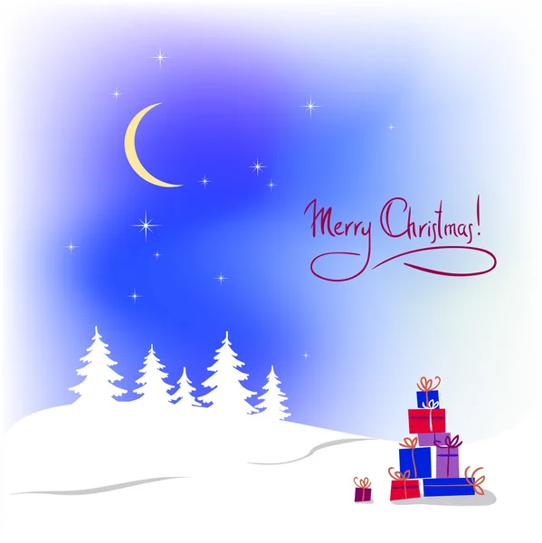 Vektor jul bakgrund med färg gåva och vinter träd — Stock vektor