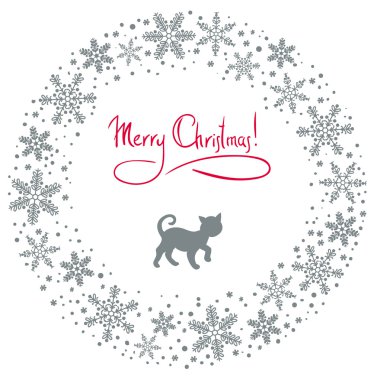 Vector christmas wreath with cat clipart