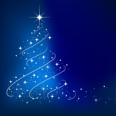 Yıldızlar Noel ağacı ile mavi vektör soyut kış arka plan