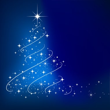 Blue vector abstract winter background with stars Christmas tree clipart