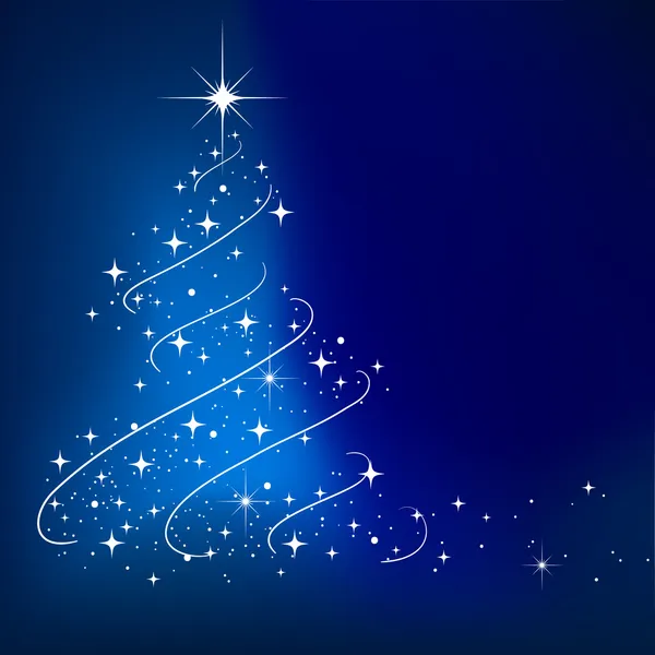 Vector azul abstracto fondo de invierno con estrellas árbol de Navidad — Vector de stock