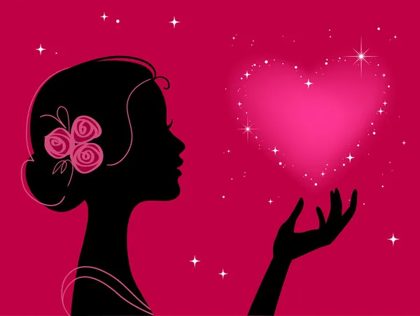 Belle Silhouette Femme Avec Coeur Étoilé — Image vectorielle