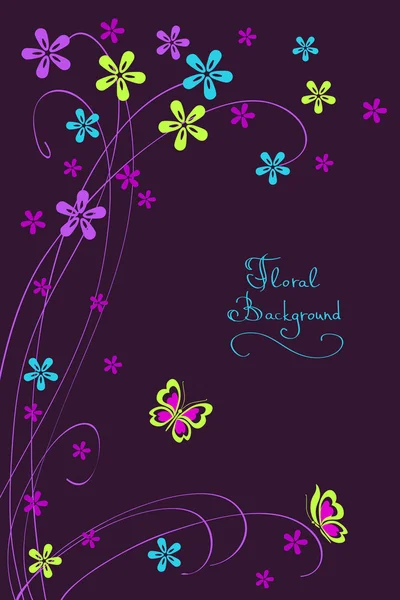 与花卉和蝴蝶花卉卡背景 — 图库矢量图片