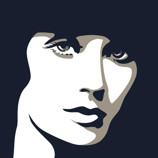 Cara de mujer con hermosos ojos, ilustración vectorial — Vector de stock