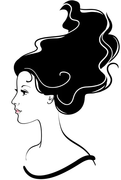 Значок лица векторной девушки с длинными черными волосами — стоковый вектор