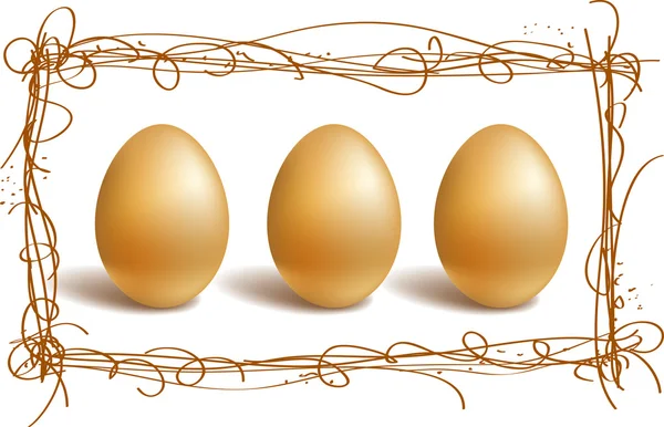 Ovos de ouro na moldura do ninho — Vetor de Stock