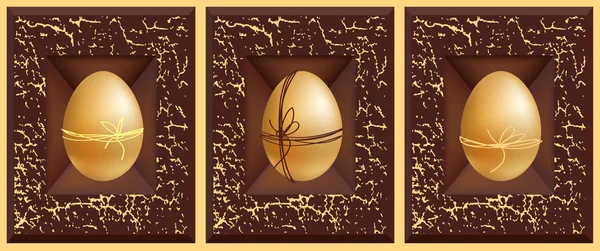 3B vektör yumurta, altın gümüş ve kahverengi grunge çerçeve — Stok Vektör