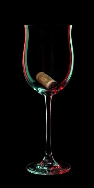 Wine glass object in low key style with cork. — Stock Photo, Image