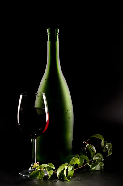 Красное вино и бутылка натюрморта — стоковое фото