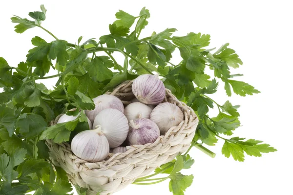 Parsley and garlic basket close-up — Stock Photo, Image
