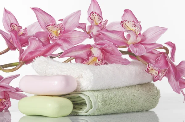 Spa Concept Still Life Orchid White Background — Stock Photo, Image