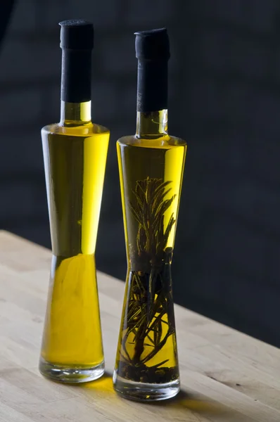 Olive Oil Bottle Still Life Dark Background — Stock Photo, Image