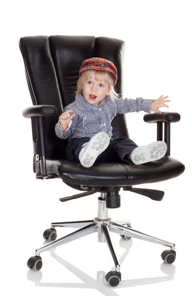 Baby boss wants to earn a little bit more money, isolated on whi — Stock Photo, Image