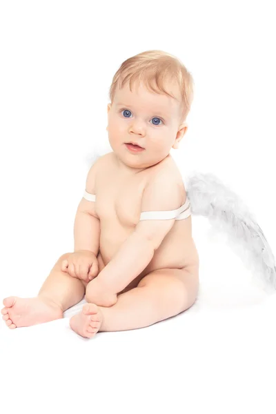 Adorable ángel bebé en blanco — Foto de Stock