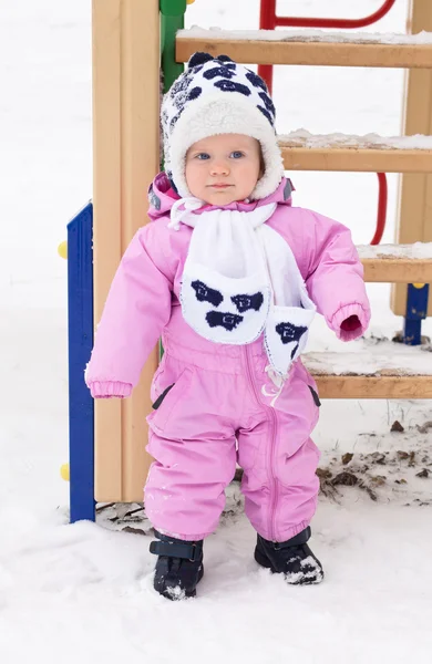 Lovely baby girl for a walk on a winter day — Stock Photo, Image