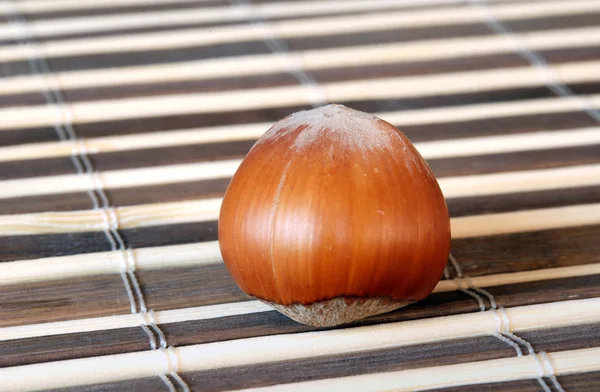 Hazelnut pada tekstur bambu — Stok Foto