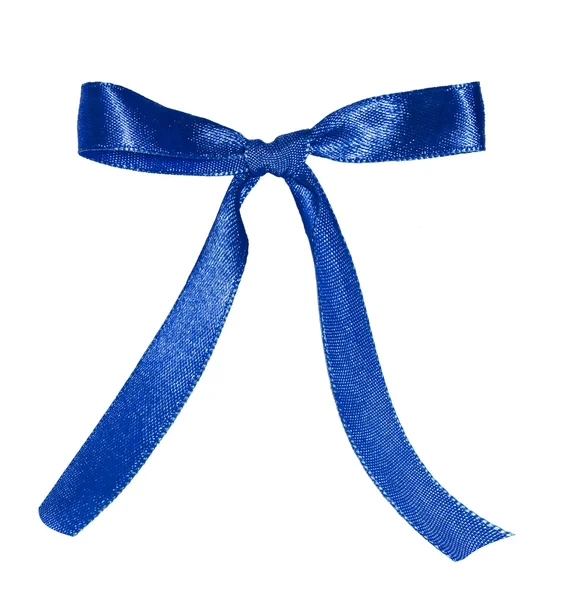 Único arco azul de cetim isolado no fundo branco — Fotografia de Stock