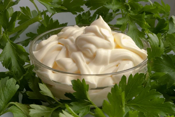 stock image Mayonnaise swirl with parsley