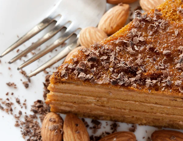 Cake with almonds and chocolate — Stock Photo, Image
