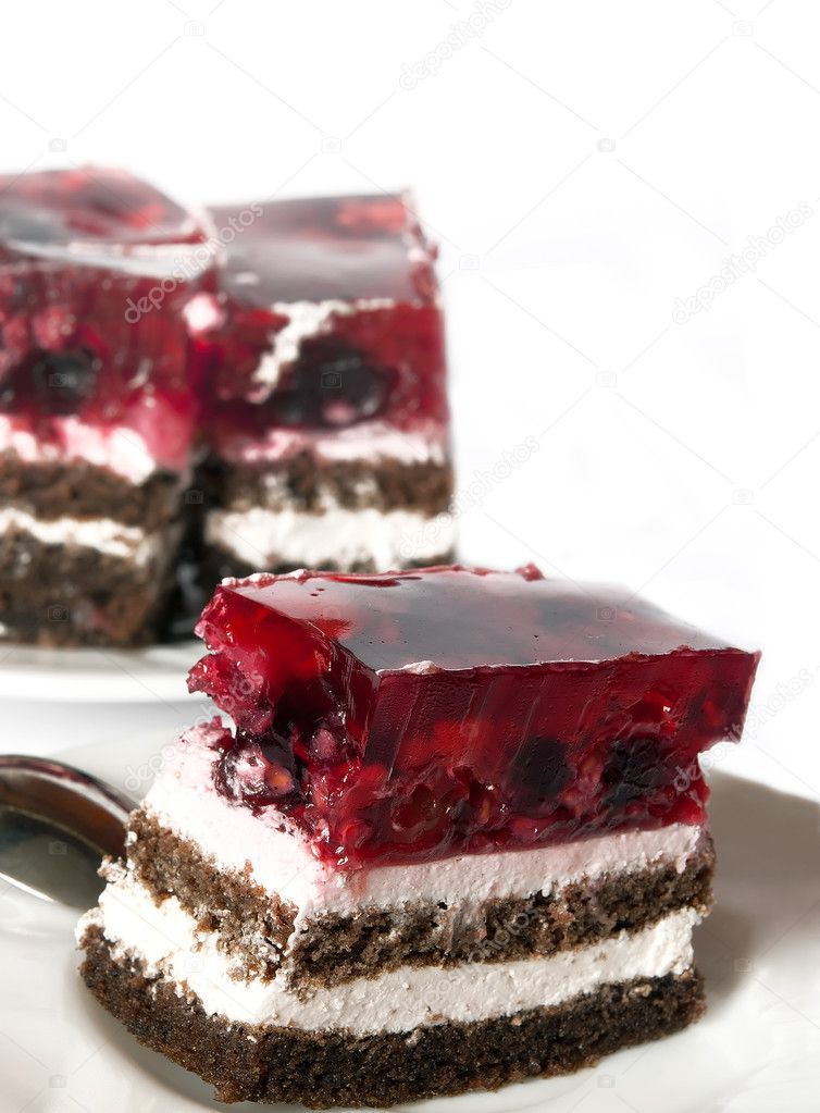 Chocolate cake with fruit jelly