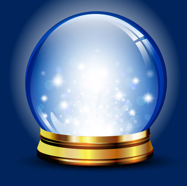 Magic holiday globe with stars and snow over blue