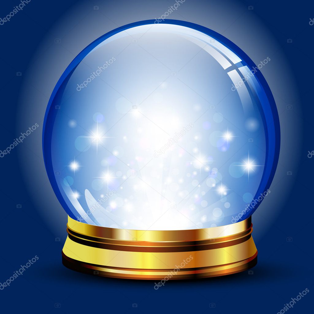 Magic holiday globe with stars and snow over blue