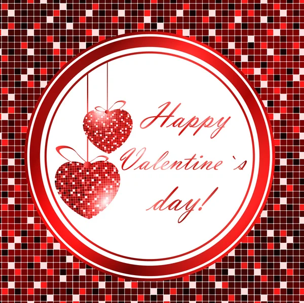 Mozaika Valentýna Červený Rám Dvěma Srdce Copyspace — Stockový vektor