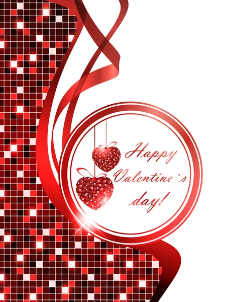 Mosaik Valentinstag Roter Rahmen Mit Zwei Herzen Und Kopierraum — Stockvektor