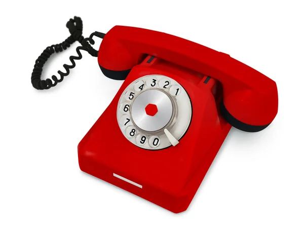 Oude Rode Telefoon Tegen Witte Achtergrond — Stockfoto