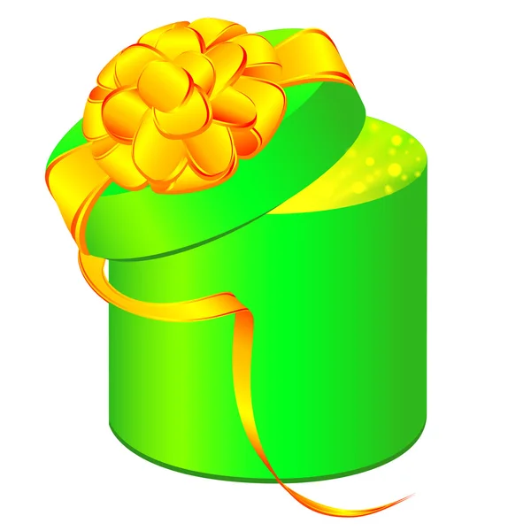 Grüne Geschenkschachtel Mit Gelber Schleife Über Weißem Hintergrund — Stockvektor