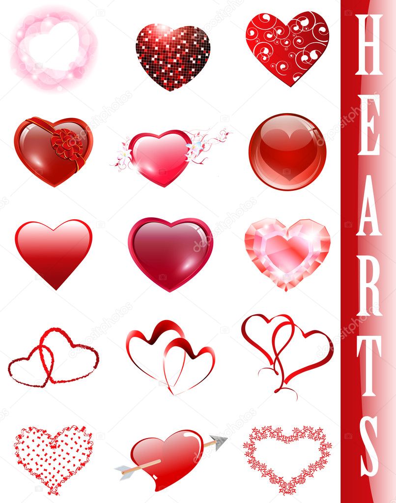 Different heart collection over white