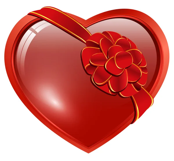 Κόκκινη Καρδιά Κορδέλα Τόξο Πάνω Από Λευκό — 图库照片