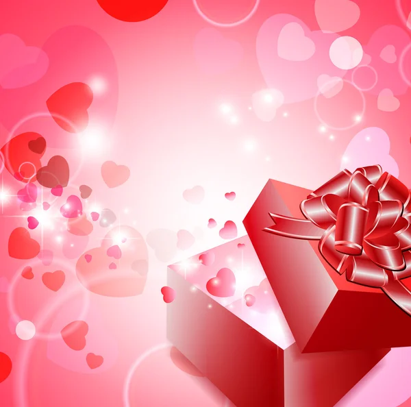 Coffret Cadeau Avec Ruban Papillon Coeurs Sur Fond Vacances Rose — Photo