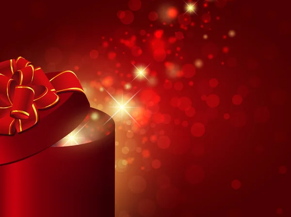 Boîte Cadeau Avec Arc Rouge Sur Fond Vacances Lumineux — Image vectorielle