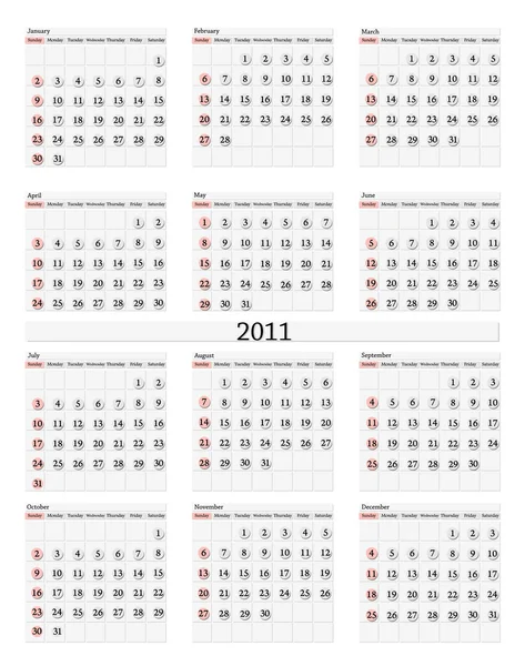 Šablona kalendáře 2011 — Stockový vektor