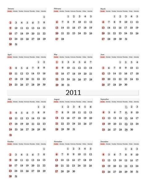 Plantilla Calendario Horizontal 2011 Fondo Húmedo — Archivo Imágenes Vectoriales