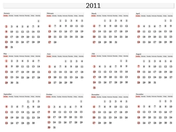 Шаблон календаря 2011 — стоковый вектор