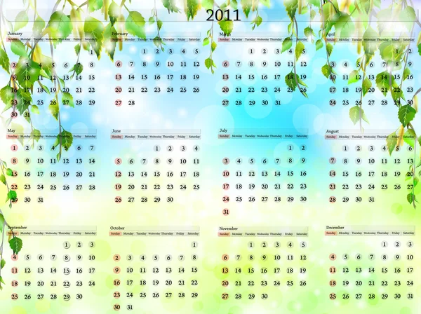 Plantilla Calendario Horizontal 2011 Fondo Húmedo — Vector de stock