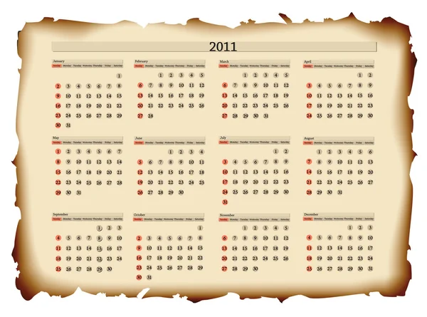 2011 kalendersjabloon — Stockvector