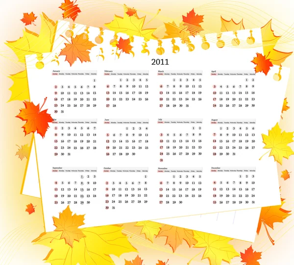 Plantilla calendario Autum 2011 — Archivo Imágenes Vectoriales