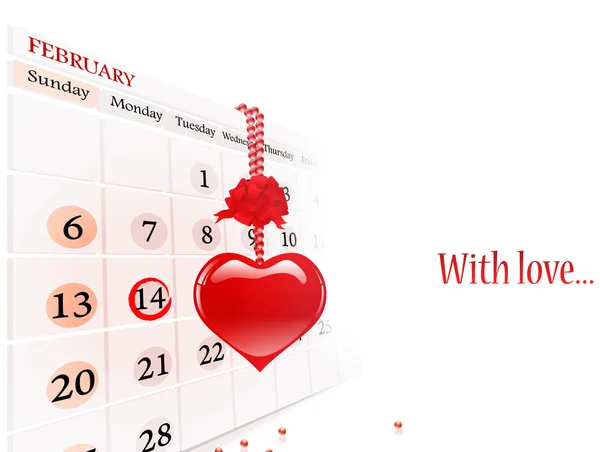 Valentine Day Theme Calendar Gift Heart Copyspace — Stock Vector