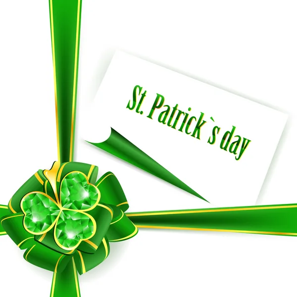 エメラルド シャムロックと聖パトリック休日緑のリボンの弓 — ストックベクタ